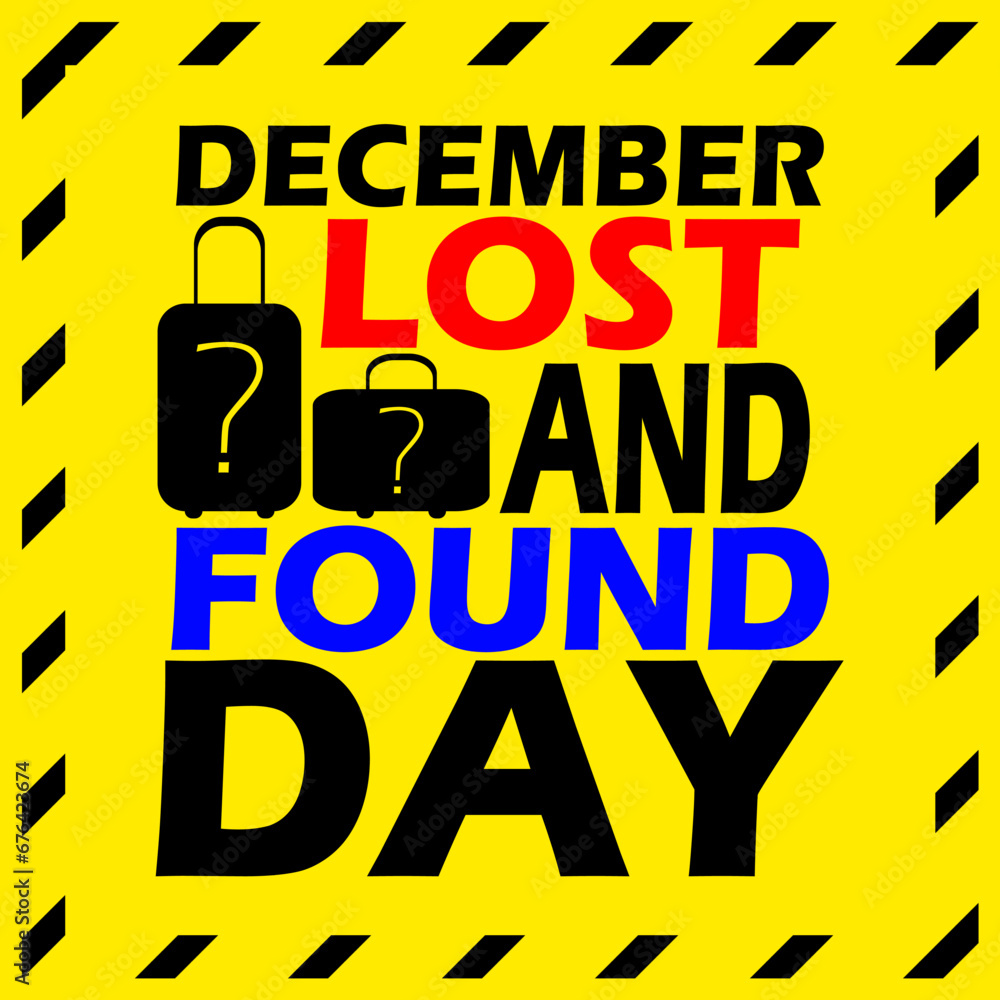 Lost and Found Day banner, Bold text with an icon of two travel