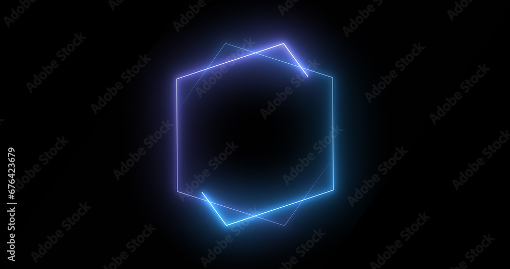 Fast-moving hexagon neon lights retro-style futuristic technology. Hexagon lights moving animation. Bright-colored moving neon light on a black background. Fast-moving hexagon neon lights retro-style futuristic technology. Hexagon lights moving animation. Bright-colored moving neon light on a black background.