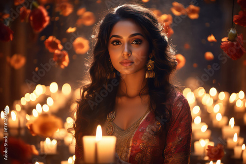 Festive Radiance, Indian Woman Immersed in the Joy of Diwali Celebration