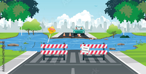 The flooding was so severe that the road into the city collapsed.