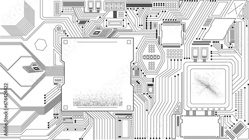 hi tech electronic circuit board digital graphic box.