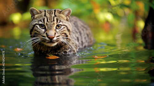 Fishing Cat, prionailurus viverrinus, Adult standing in Water, Fishing photo