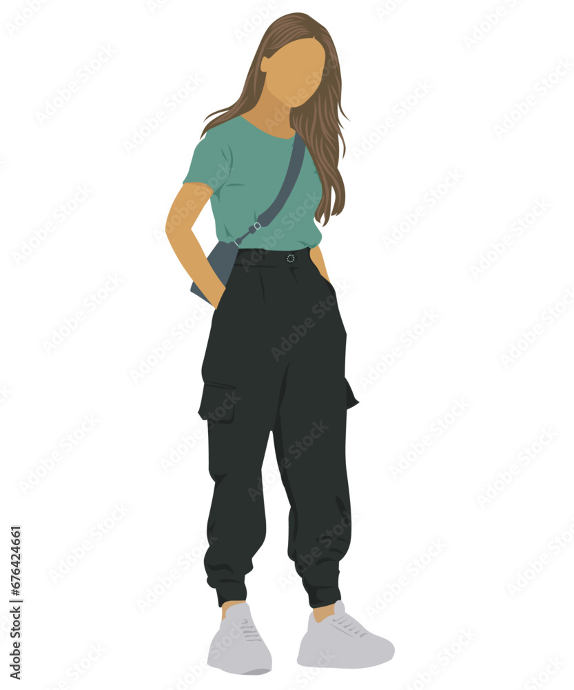 silhouette of fashion street woman with purse vector illustration