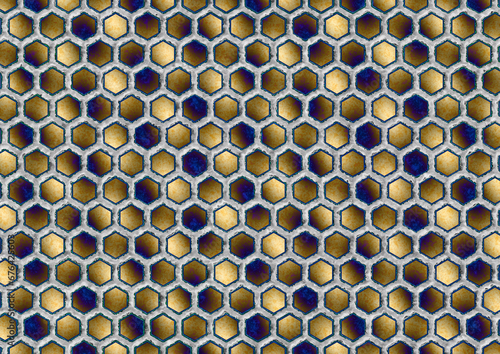 Image of artistic hexagonal pattern with several layers of texture. Image of artistic hexagonal pattern with several layers of texture.