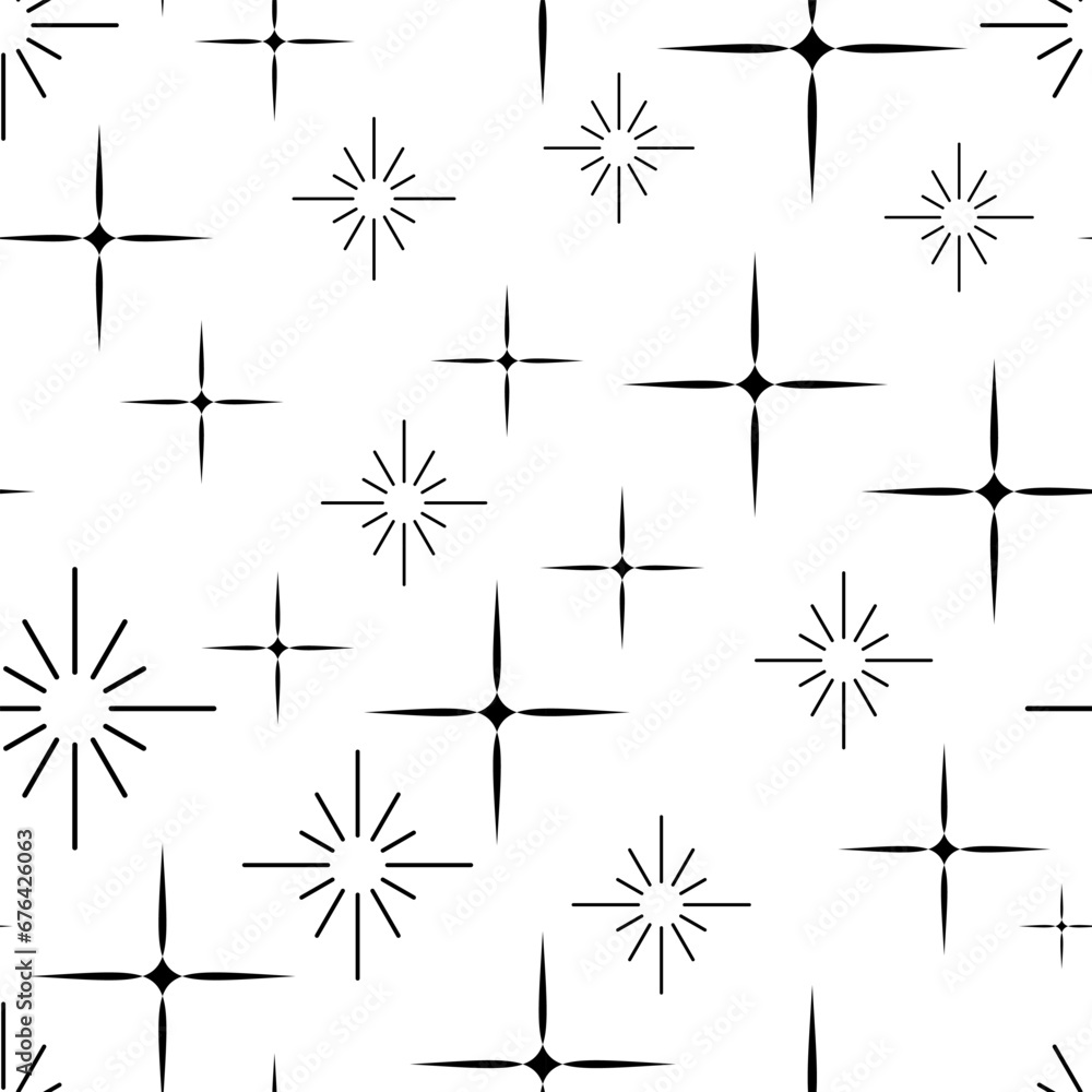 Vector Repeating Pattern.Shining, shimmering Stars, Sequins, Flares, Icons.Holiday.Party.New Year.Print for Textile.Packaging.Paper.Fireworks Cover.On a White Background.Fantasy.Magic.Night Sky Vector Repeating Pattern.Shining, shimmering Stars, Sequins, Flares, Icons.Holiday.Party.New Year.Print for Textile.Packaging.Paper.Fireworks Cover.On a White Background.Fantasy.Magic.Night Sky