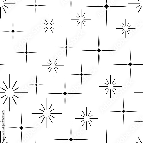 Vector Repeating Pattern.Shining, shimmering Stars, Sequins, Flares, Icons.Holiday.Party.New Year.Print for Textile.Packaging.Paper.Fireworks Cover.On a White Background.Fantasy.Magic.Night Sky