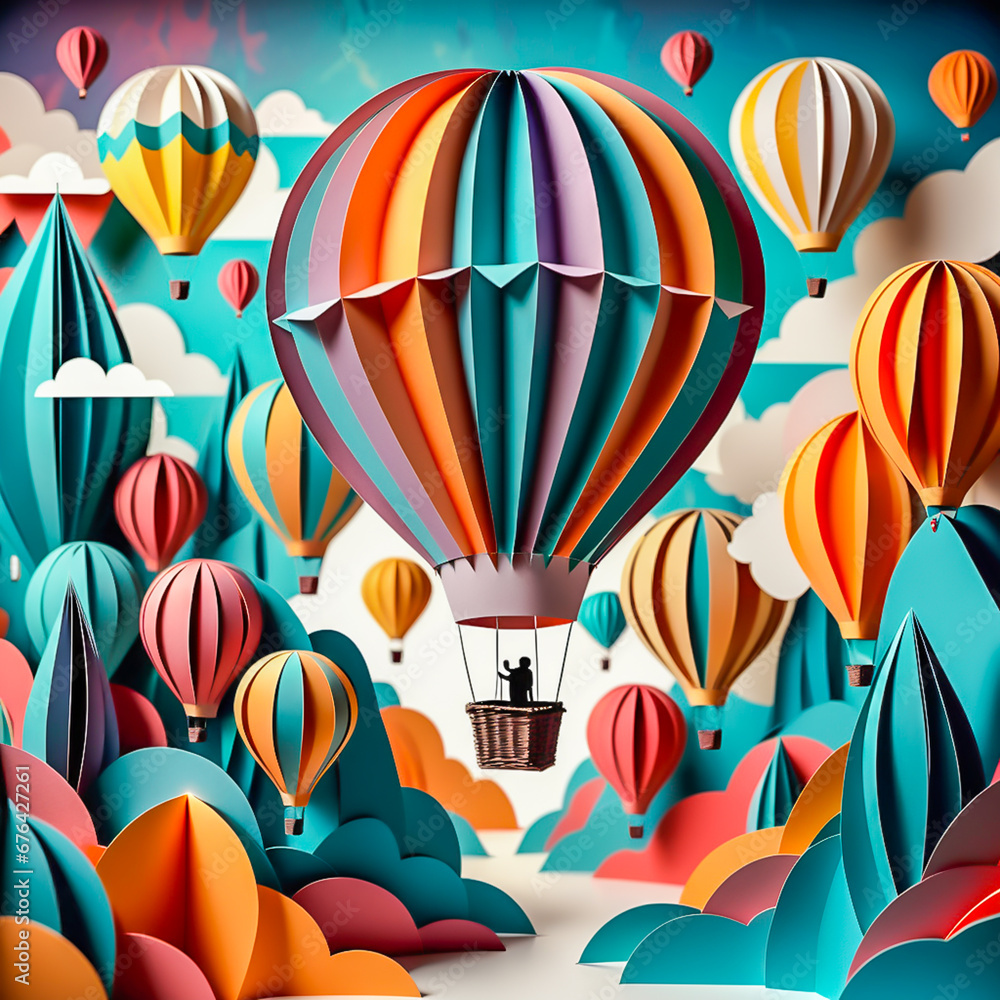 Hot Air Balloons shaped illustration made of paper on the abstract background. Hot Air Balloons shaped illustration made of paper on the abstract background.