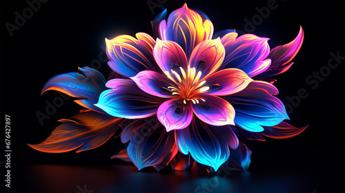 colorful flower isolated on black background, 3d, wallpaper, backdrop, abstract