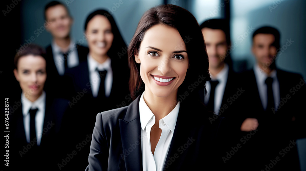 DECISIVE LEADER BUSINESSWOMAN WITH A GROUP, CLOSE-KNIT TEAM, COLLEAGUES. legal AI DECISIVE LEADER BUSINESSWOMAN WITH A GROUP, CLOSE-KNIT TEAM, COLLEAGUES. legal AI