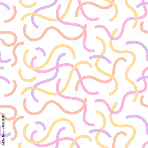 Wavy Seamless cute squiggle Pattern. Seamless print of colorful abstract squiggles print, scribble spiral and wavy lines. Pastel Chaotic ink brush scribbles. Vector illustration.