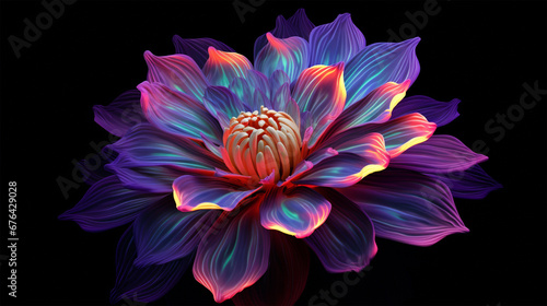 colorful flower isolated on black background, 3d, wallpaper, backdrop, abstract