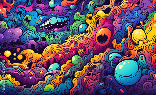 Colourful abstract illustration of a hallucinogenic state of mind. Artistic expression of a trippy mood.