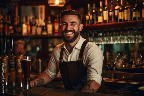 Skilled Bartender at Work in a Cozy, Well-Stocked Bar