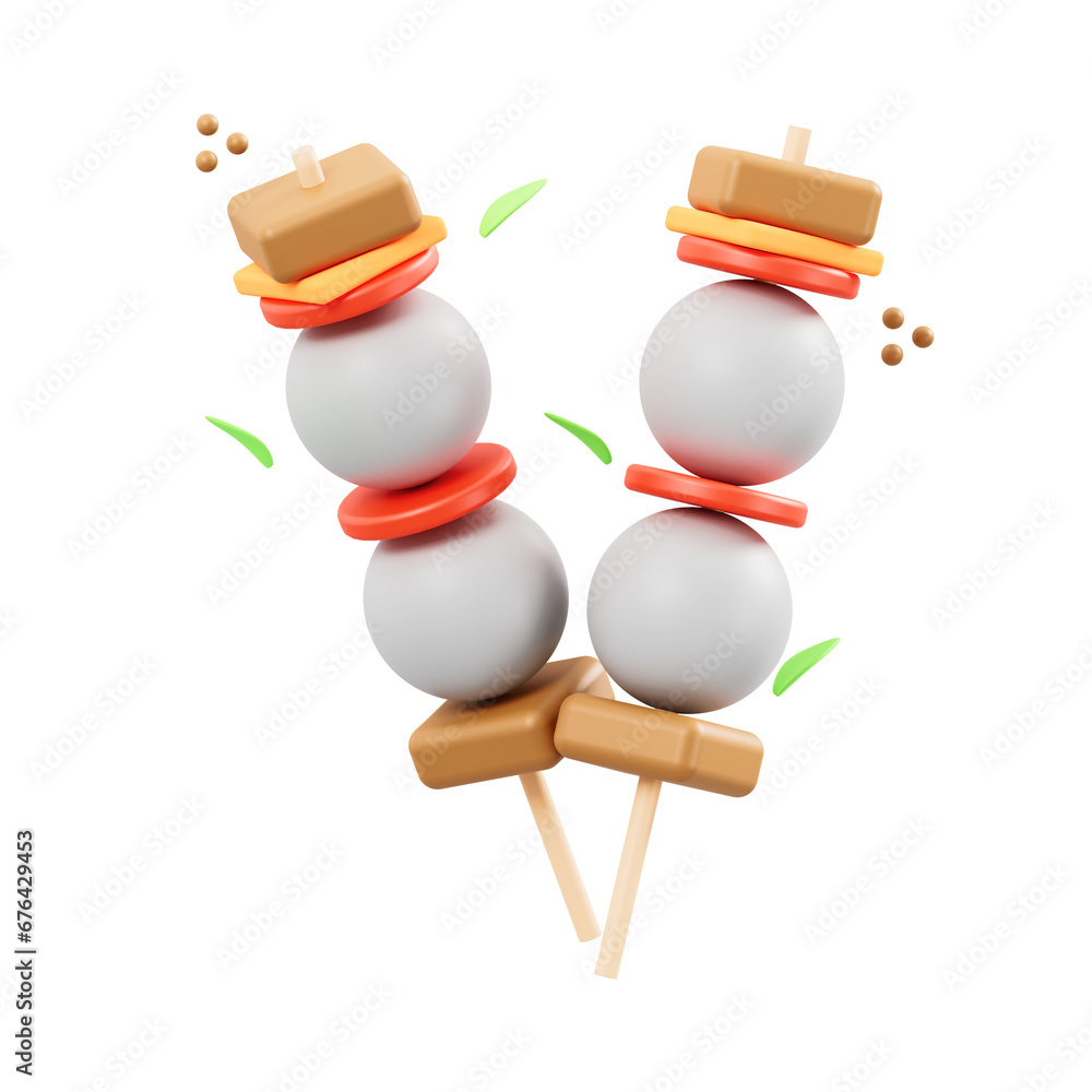 3D Icon of Grilled Food Skewers for Camping Visualization 3D Icon of Grilled Food Skewers for Camping Visualization