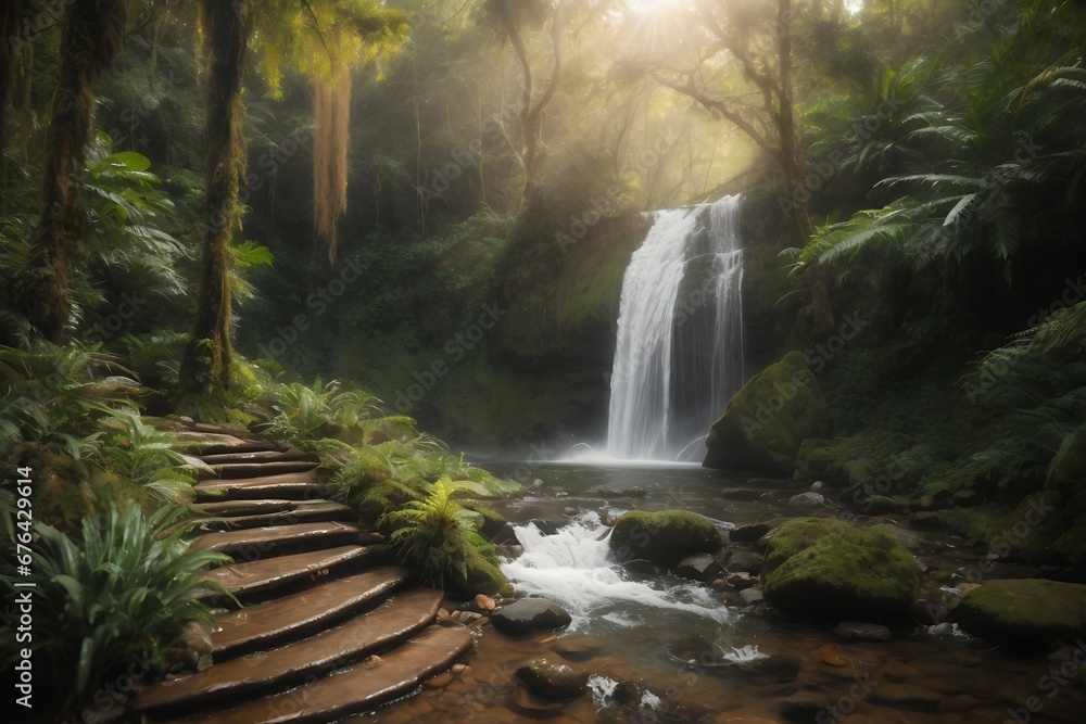 Waterfall in The forest generated by AI Waterfall in The forest generated by AI