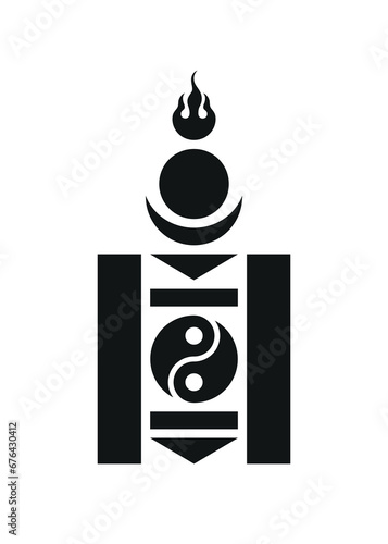 Soyombo icon. Symbol of Buddhism and religion of Mongolia. Consists of several symbols: crescent, fire and yin yang.
