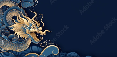 Happy New Year, 2024, Blue Dragon, Zodiac sign year of the Blue Dragon, Happy Chinese New Year 2024 Zodiac sign Dragon on Blue background photo
