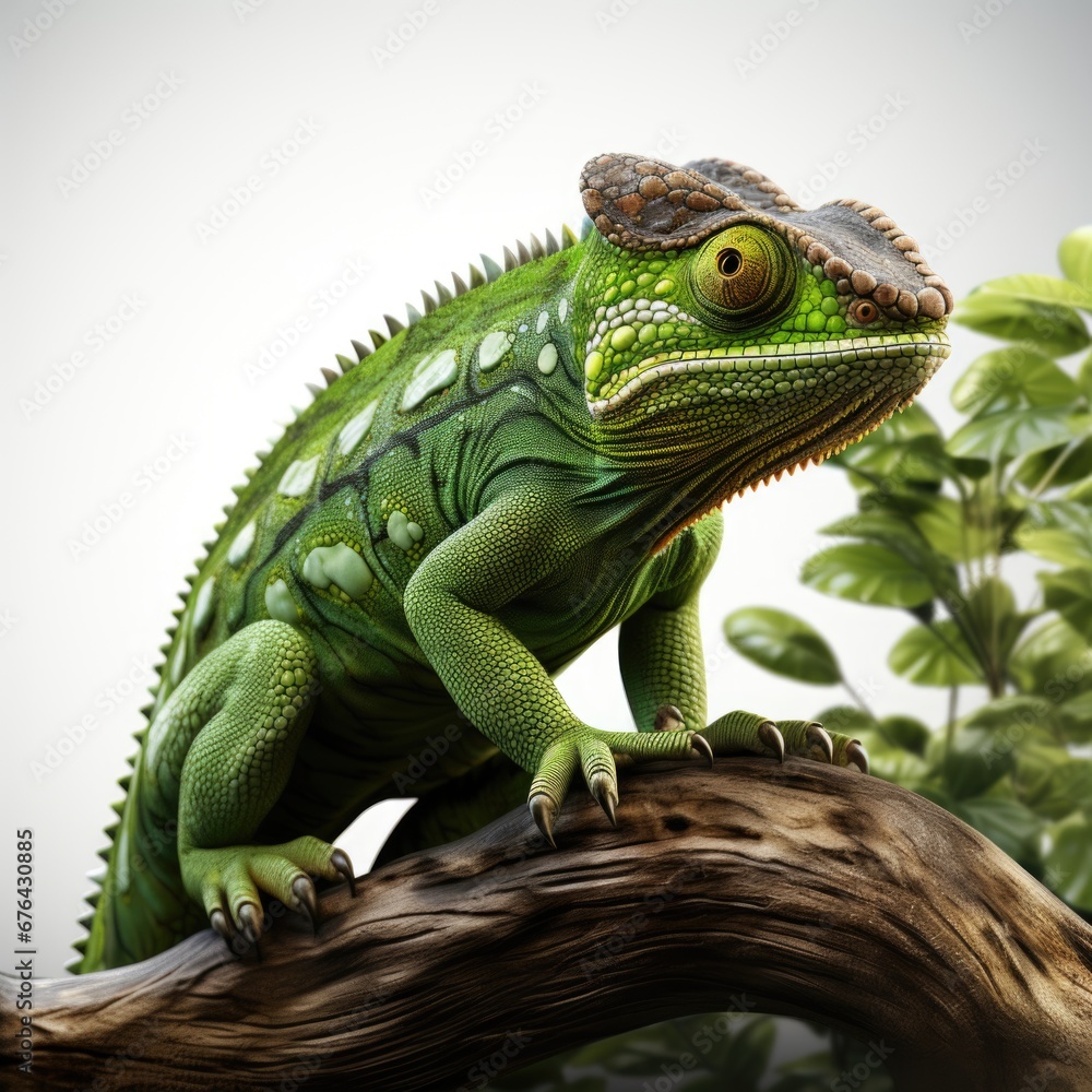 Fototapeta premium A green lizard sitting on top of a tree branch.