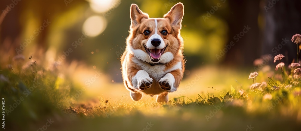 During the summer a happy dog enjoys running in the park capturing the cute and funny portrait of this energetic animal while embracing the city s nature and fostering a healthy and fun fil During the summer a happy dog enjoys running in the park capturing the cute and funny portrait of this energetic animal while embracing the city s nature and fostering a healthy and fun fil