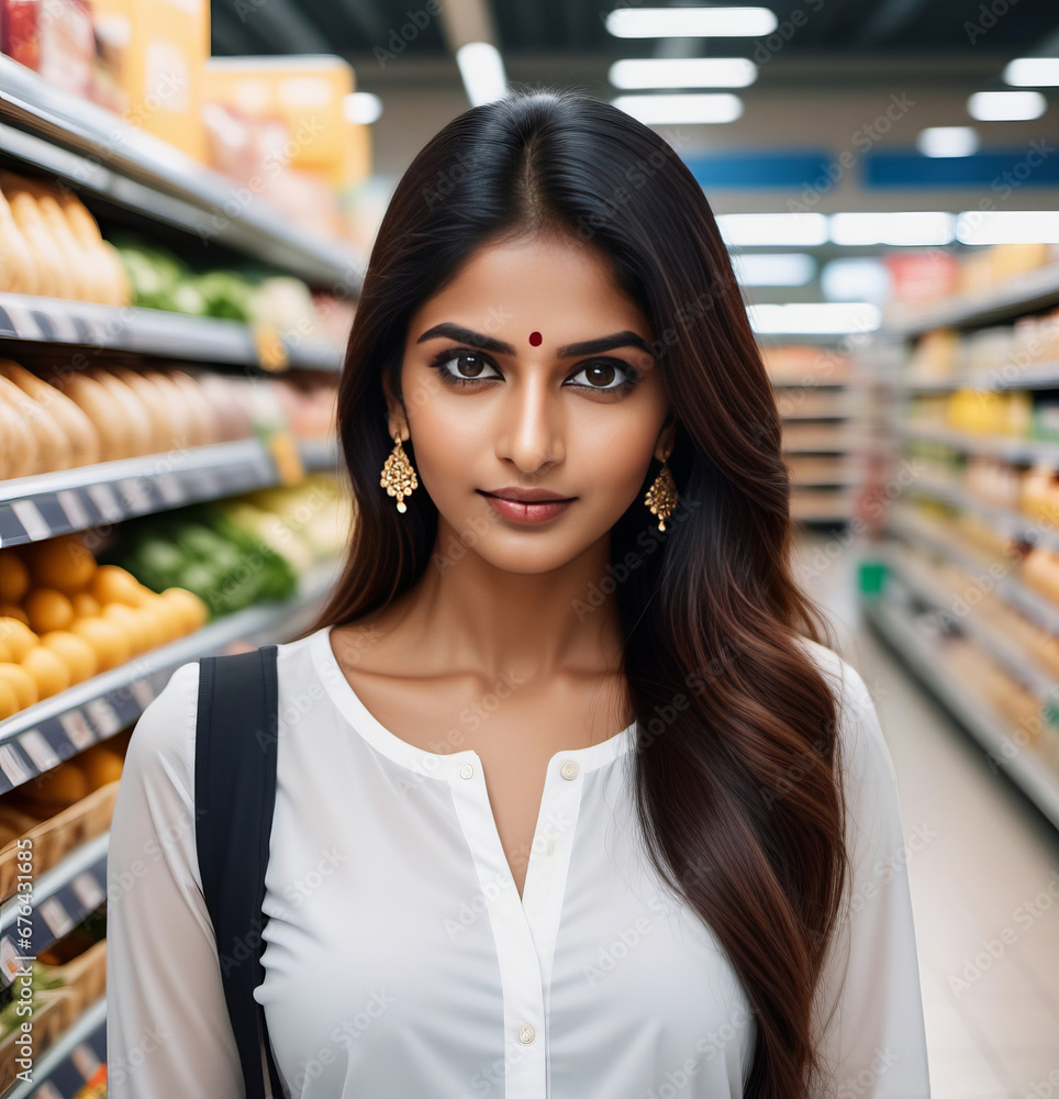 woman at grocery aisle of supermarket