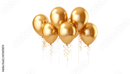 golden balloons isolated on transparent background cutout