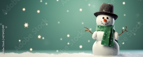 Cute snowman on a snowy background. Generative AI. © Simona