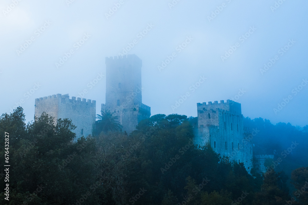 Erice castle in the fog