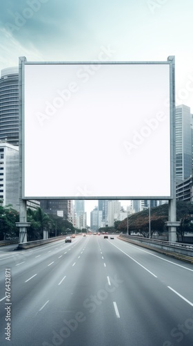 An empty billboard on a city highway. Blank billboard with copy space