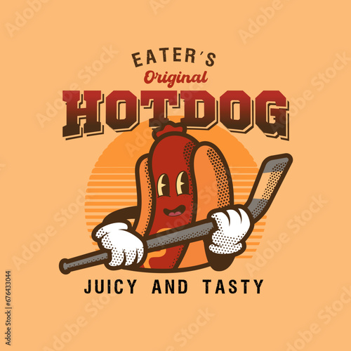 Retro Hotdog Hockey Vintage Mascot