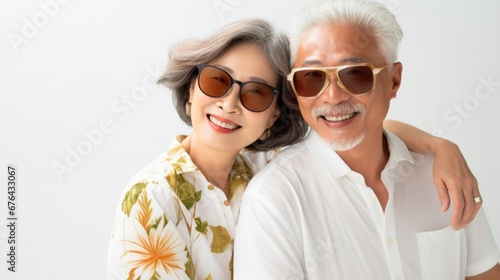Chinese happy elderly couple hugging