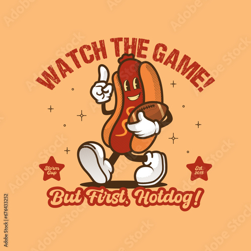 Retro Hotdog Rugby American Football Vintage Mascot