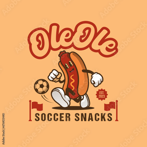 Retro Hotdog Soccer Vintage Mascot