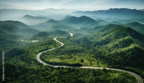 Aerial view of a road in the middle of the forest