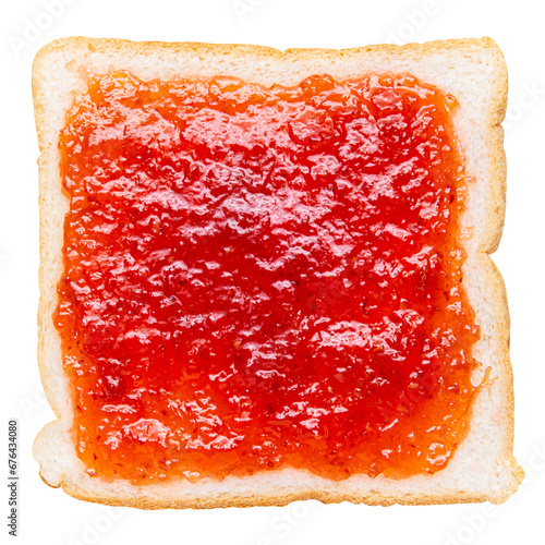 Spread strawberry jam on a slice of bread