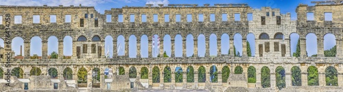 View inside the Roman amphitheater in the Croatian city of Pula without people