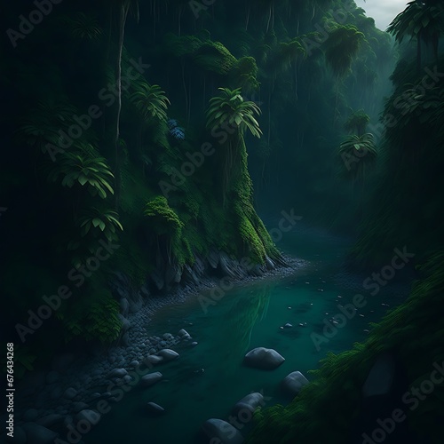 Comic Jungle rain forest landscape   AI generated