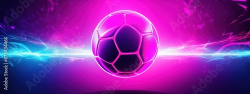  futuristic sports banner with soccer ball on neon background with space for text © Aksana
