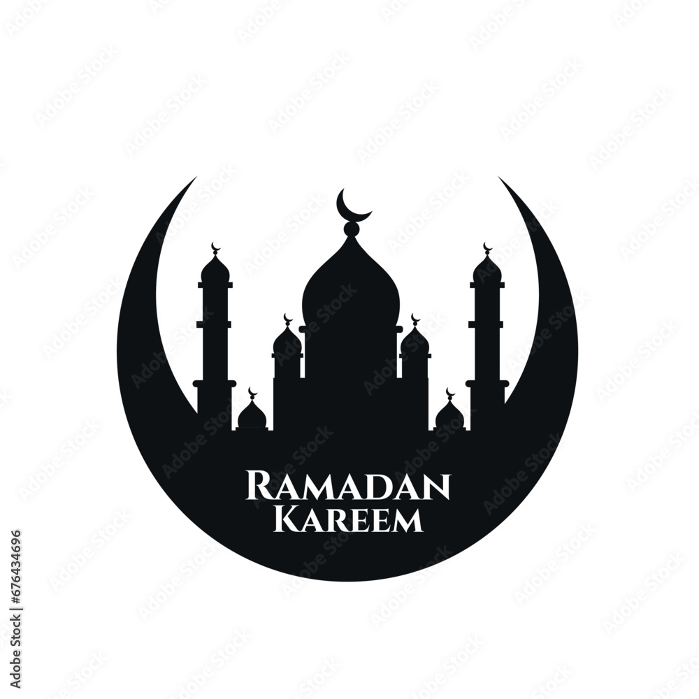 Mosque logo silhouette isolated on white background.  Islamic ramadan logo design. Vector stock