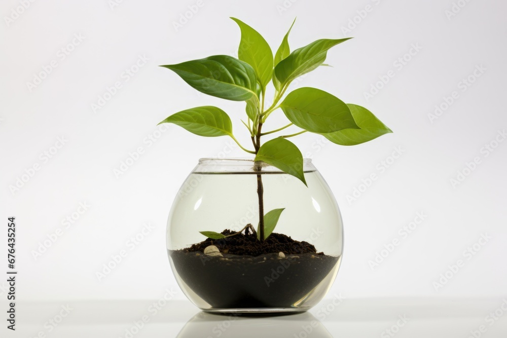 Coins with small plant in glass jar Coins with small plant in glass jar