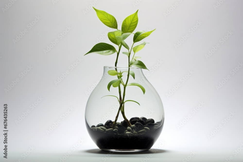 Coins with small plant in glass jar Coins with small plant in glass jar