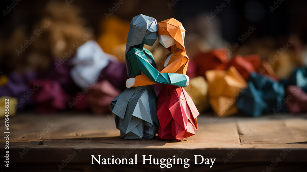 Obraz premium National Hugging Day Poster, Origami Style