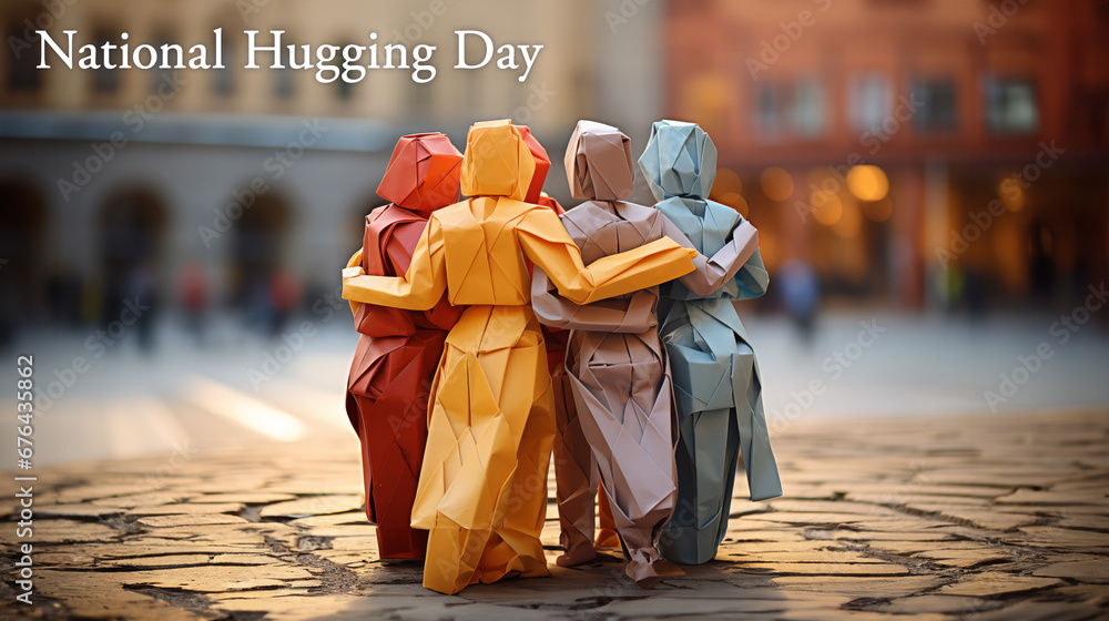 Obraz premium National Hugging Day Poster, Origami Style