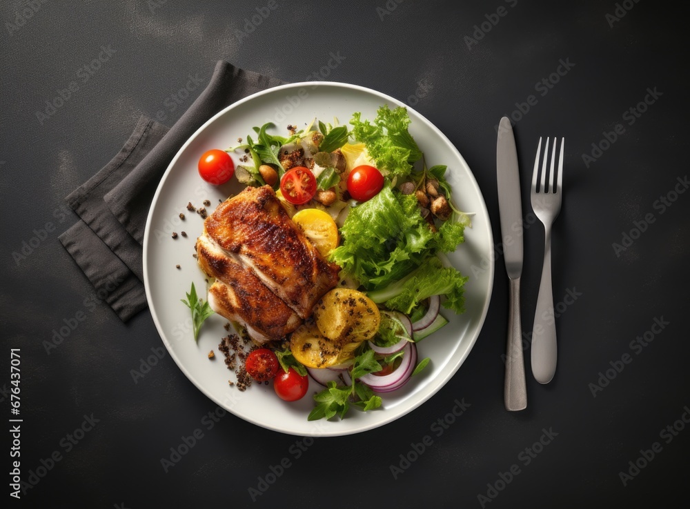 grilled chicken skewers on a white plate with tomatoes grilled chicken skewers on a white plate with tomatoes