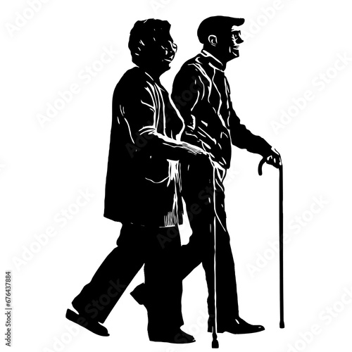 silhouette of a senior man and woman