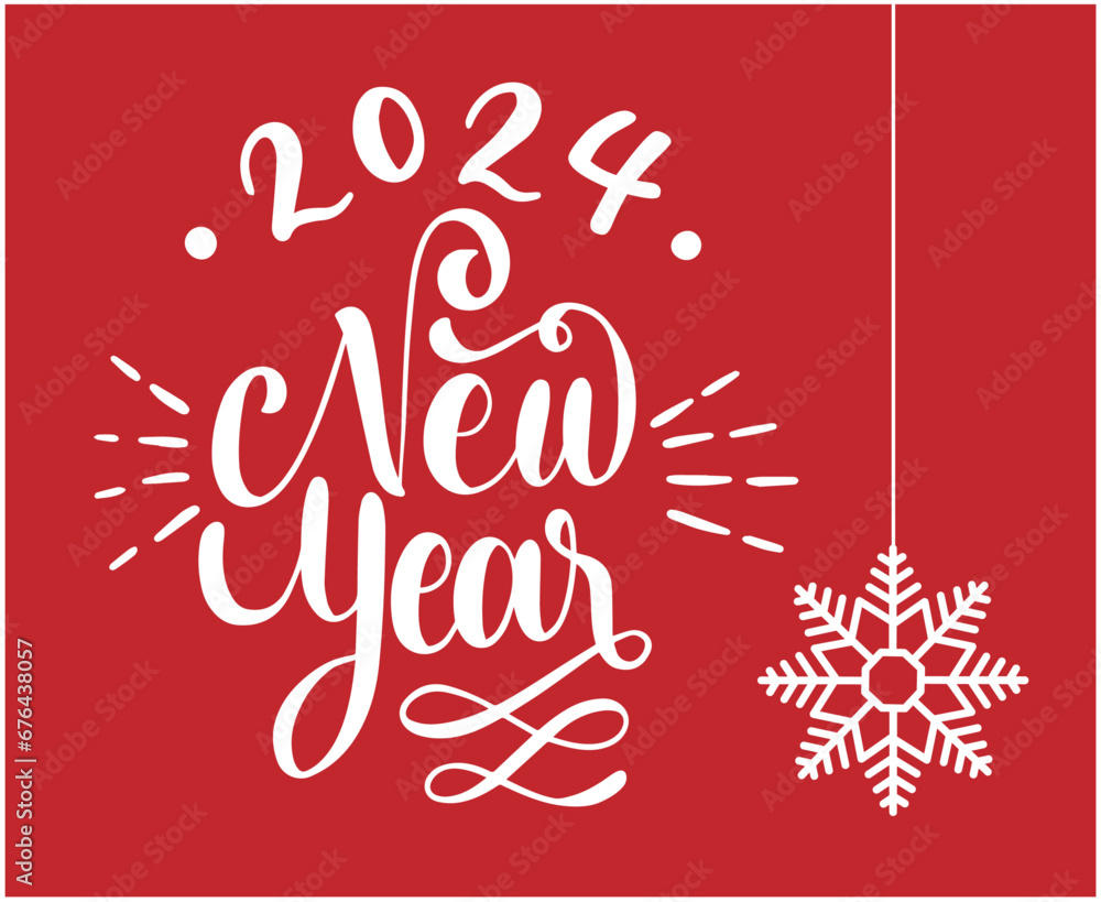 Happy New Year 2024 Holiday Design White Abstract Vector Logo Symbol Illustration With Red Background