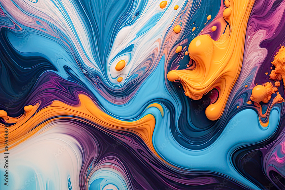 Abstract beauty of liquid paints in slow flow mixing gently  - obrazy, fototapety, plakaty 