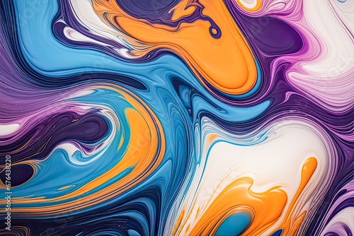 Abstract beauty of liquid paints in slow flow mixing gently, concept graphic resources, generative ai 
