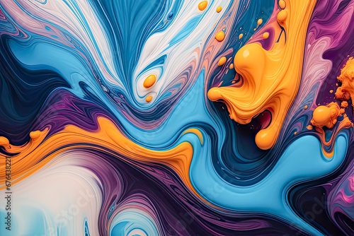 Abstract beauty of liquid paints in slow flow mixing gently  photo