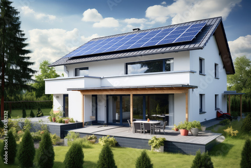 Newly buildied home with solar panels on the roof