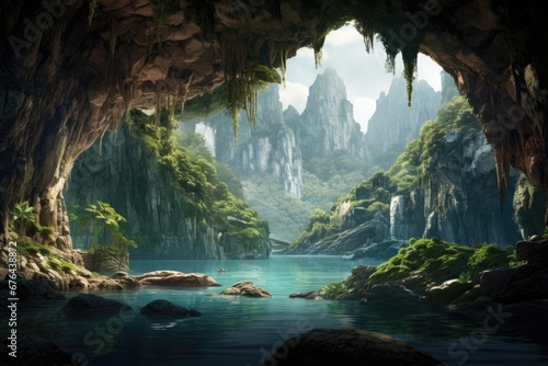 Magnificent karst landscape with caves photo